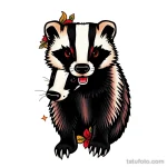 Neo-traditional badger tattoo with vibrant colors and strong outlines. tatufoto.com 03_10_24 04 13_65