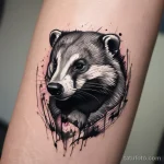 Realistic badger tattoo with strong contrasts and a touch of abstract coloring. tatufoto.com 03 10 24 18