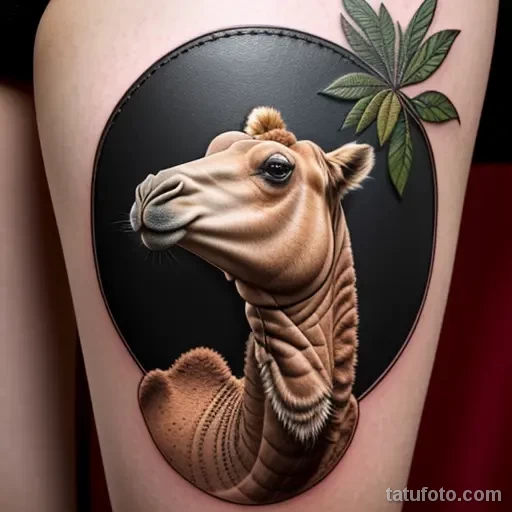 Realistic camel tattoo with intricate saddle tatufoto.com 184