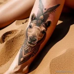 Realistic camel tattoo with sand blowing tatufoto.com 186