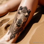 Realistic camel tattoo with sand blowing tatufoto.com 188