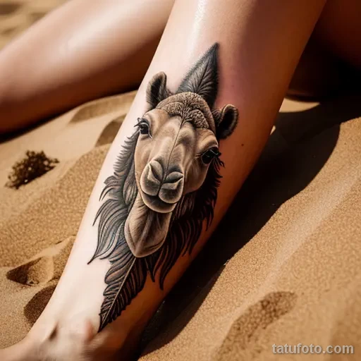 Realistic camel tattoo with sand blowing tatufoto.com 189