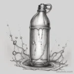 Realistic tattoo sketch of a water bottle, with condensation droplets drawn with soft shading for a wet effect. tatufoto.com 03 10 24 26 30_17