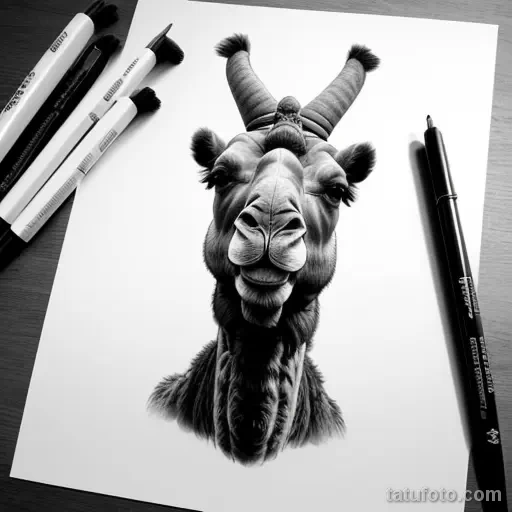 Sketch of a camel tattoo in hyper realistic style tatufoto.com 196