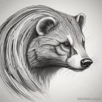Sketch-style badger tattoo with rough lines and shading mimicking pencil strokes. tatufoto.com 03 10 24 20