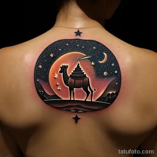 Tattoo of a camel in the night desert tatufoto.com 215