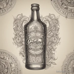 Фото тату бутылки Coollava, выполненной в детальной графике с использованием черных линий и узоров. Идеальный эскиз тату для любителей уникальных рисунков.