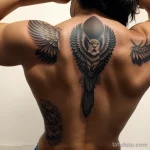 athletic man with an intricate wing tattoo across his back, symbolizing freedom, pulling up in a gym tattoo lion, on neck sexy g tatufoto.com 153