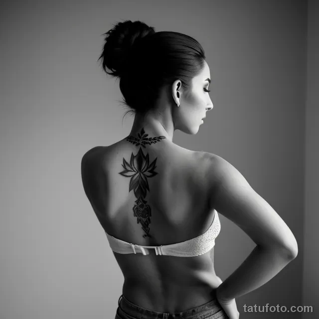 attractive model with a minimalist back tattoo posing with her back sl S1390344717 St40 G12 tatufoto.com 013