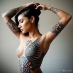 beautiful model with a minimalist shoulder tattoo posing with her arm tatufoto.com 025