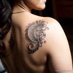 beautiful woman with a back tattoo, lightly faded with age tatufoto.com 225