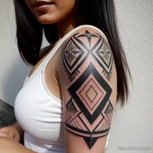 beautiful woman with a geometric tattoo on her upper arm tatufoto.com 039