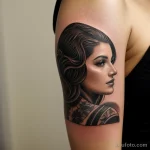 beautiful woman with a tattoo on her arm, contemplating its meaning tatufoto.com 183
