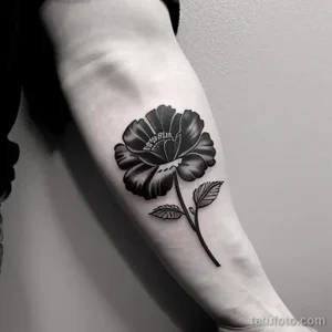black carnation tattoo on the calf tatufoto.com 019