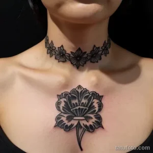 black carnation tattoo on the collarbone tatufoto.com 025