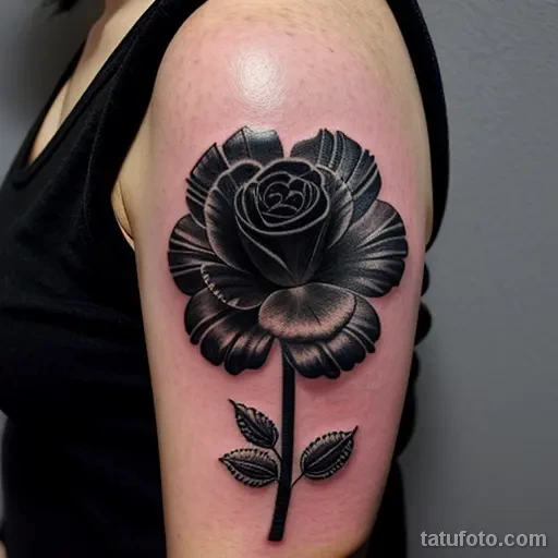 black carnation tattoo on the shoulder tatufoto.com 037
