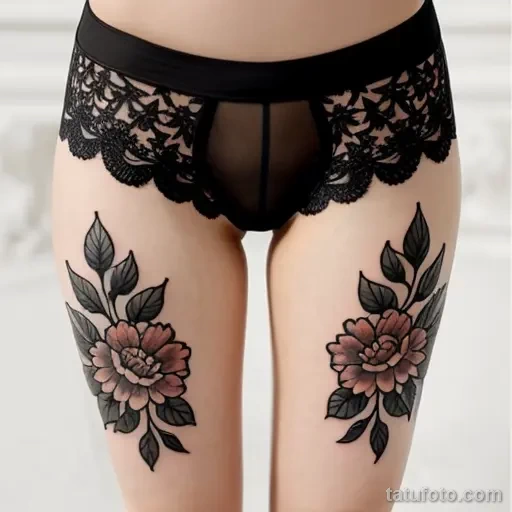 black carnation tattoo on the upper thigh tatufoto.com 038