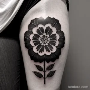 black carnation tattoo on the upper thigh tatufoto.com 039