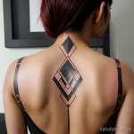 close up of a beautiful woman s back with a large geometric tattoo tatufoto.com 056