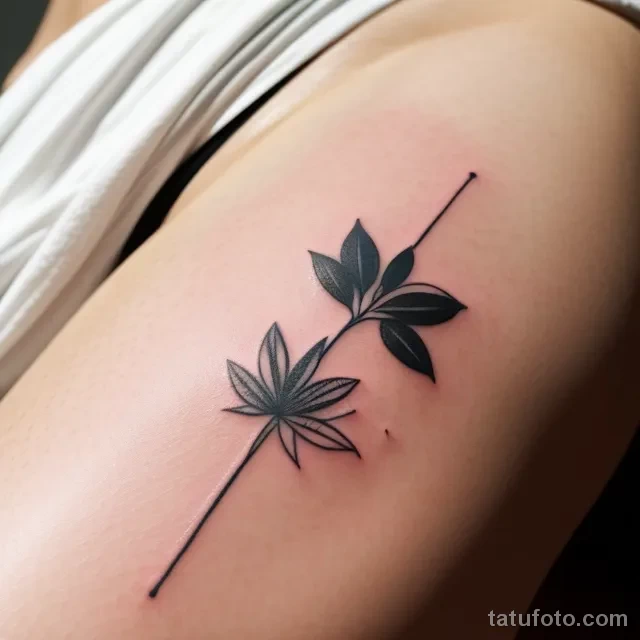 close up of a beautiful woman s thigh with a minimalist tattoo tatufoto.com 044