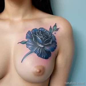 close-up of a blue carnation tattoo on a woman s c LVWRZKZ3 tatufoto.com 245
