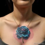 close-up of a blue carnation tattoo on a woman s c LW6ZQO20 tatufoto.com 246