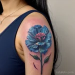 close-up of a blue carnation tattoo on a woman s c LW6ZQO21 tatufoto.com 247