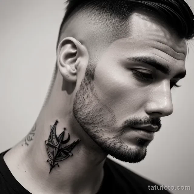 close up of a fine line tattoo on a man s neck tatufoto.com 059