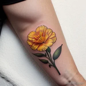 close-up of a yellow carnation tattoo on a woman s LV3LI9P3 tatufoto.com 276