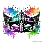 colorful venetian mask tattoo in watercolor splashes tatufoto.com 005