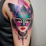 colorful venetian mask tattoo in watercolor style tatufoto.com 008