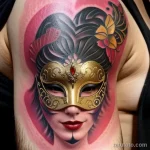 colorful venetian mask tattoo with gold and red accents S2430381932 St40 G12 tatufoto.com 018