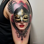 colorful venetian mask tattoo with gold and red accents S2430381933 St40 G12 tatufoto.com 019