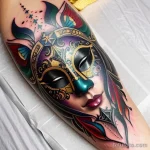 colorful venetian mask tattoo with vibrant blues and gold detailing S2430381935 St40 G12 tatufoto.com 028
