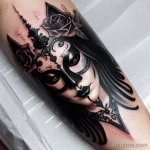 dark venetian mask tattoo with black roses and gothic designs S2430381935 St40 G12 tatufoto.com 034