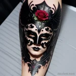 dark venetian mask tattoo with roses and ravens tatufoto.com 047