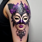 elegant venetian mask tattoo in purple and silver with detailed floral S2430381933 St40 G12 tatufoto.com 060