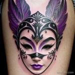 elegant venetian mask tattoo with purple and silver feathers S2430381932 St40 G12 tatufoto.com 061