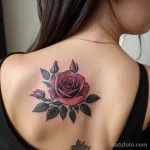 fine line rose tattoo on a woman’s collarbone, black ink, detailed, tatufoto.com 296