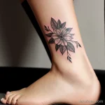floral wreath tattoo on a woman’s ankle, black ink, detailed, tatufoto.com 311