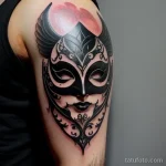 gothic venetian mask tattoo with deep black ink and crimson accents S2430381933 St40 G12 tatufoto.com 064