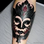 gothic venetian mask tattoo with deep black ink and crimson accents S2430381934 St40 G12 tatufoto.com 065