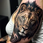 intricate tattoo on a woman’s forearm, black ink, high detail tattoo lion, on neck sexy girl, photorealistic, tatufoto.com 259