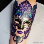 intricate venetian mask tattoo in watercolor style tatufoto.com 075