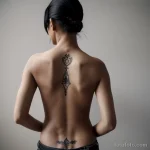model with a minimalist back tattoo posing with her back turned tatufoto.com 136