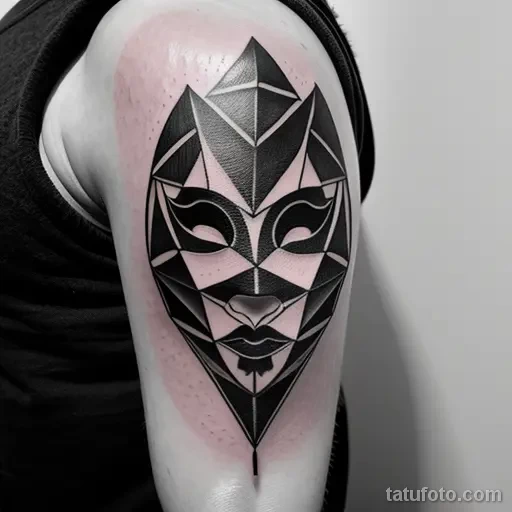 modern venetian mask tattoo in black and white tatufoto.com 078