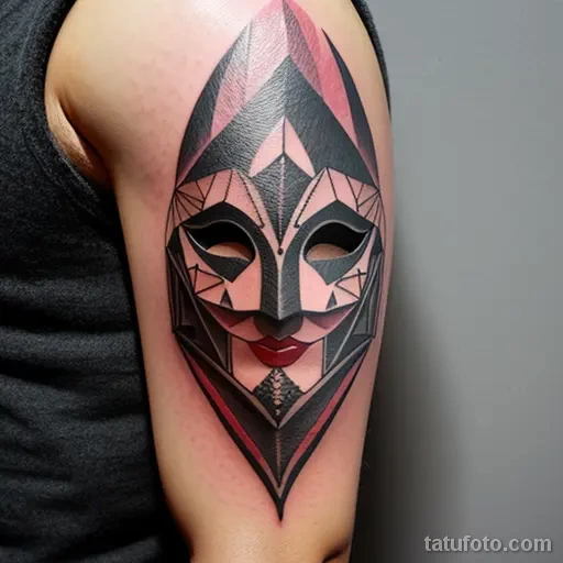 modern venetian mask tattoo with geometric patterns tatufoto.com 084