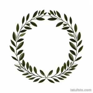 Фото тату: акварельный венок из зеленых листьев, выполненный в нежных пастельных тонах. Красивый и женственный рисунок татуировки.
