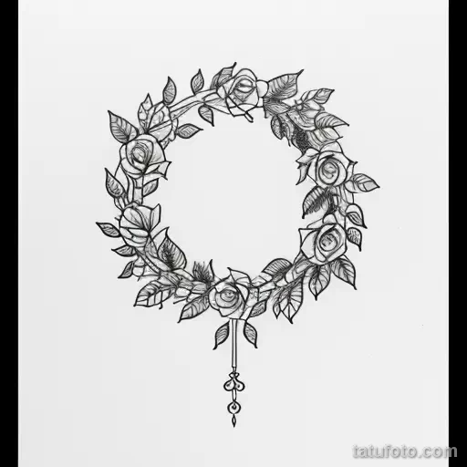 outline sketch of a wreath with roses tattoo tatufoto.com 169