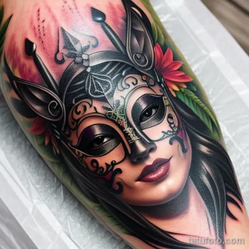 realistic venetian mask tattoo in vibrant colors tatufoto.com 092